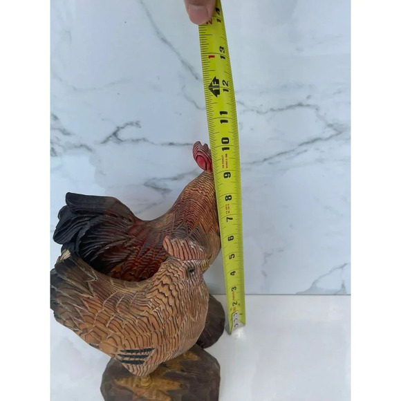 Decoration Antique Two Wooden Carved Rooster Brown Sz 10"x7" - Picture 2 of 11